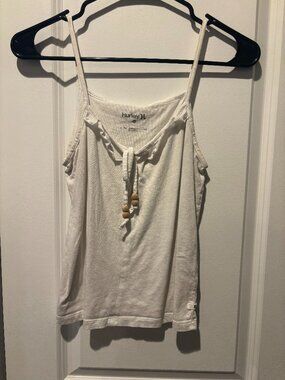 Hurley White Cotton Ruffle Beach Tank with Wooden Beads